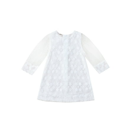 

Sunisery Kids Baby Girls Dress See-through Long Sleeve Lace Flower Patchwork Summer Dress White 12-18 Months