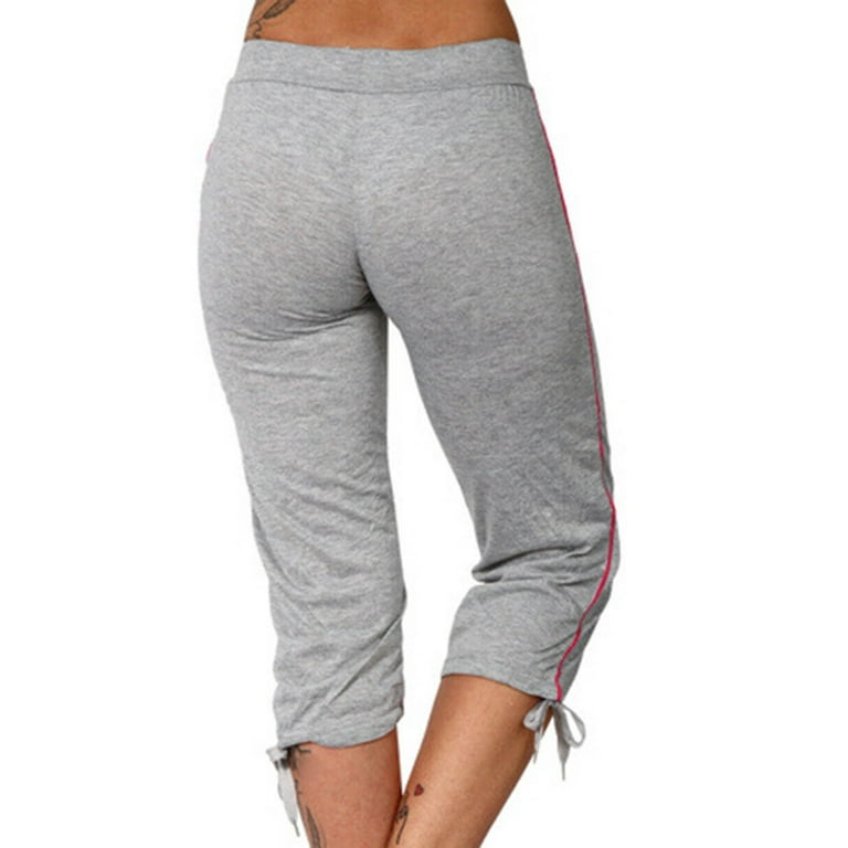 Women's Capri Yoga Pants Workout Running Capri Leggings Color Block Elastic  Waist Drawstring Trousers with Pockets