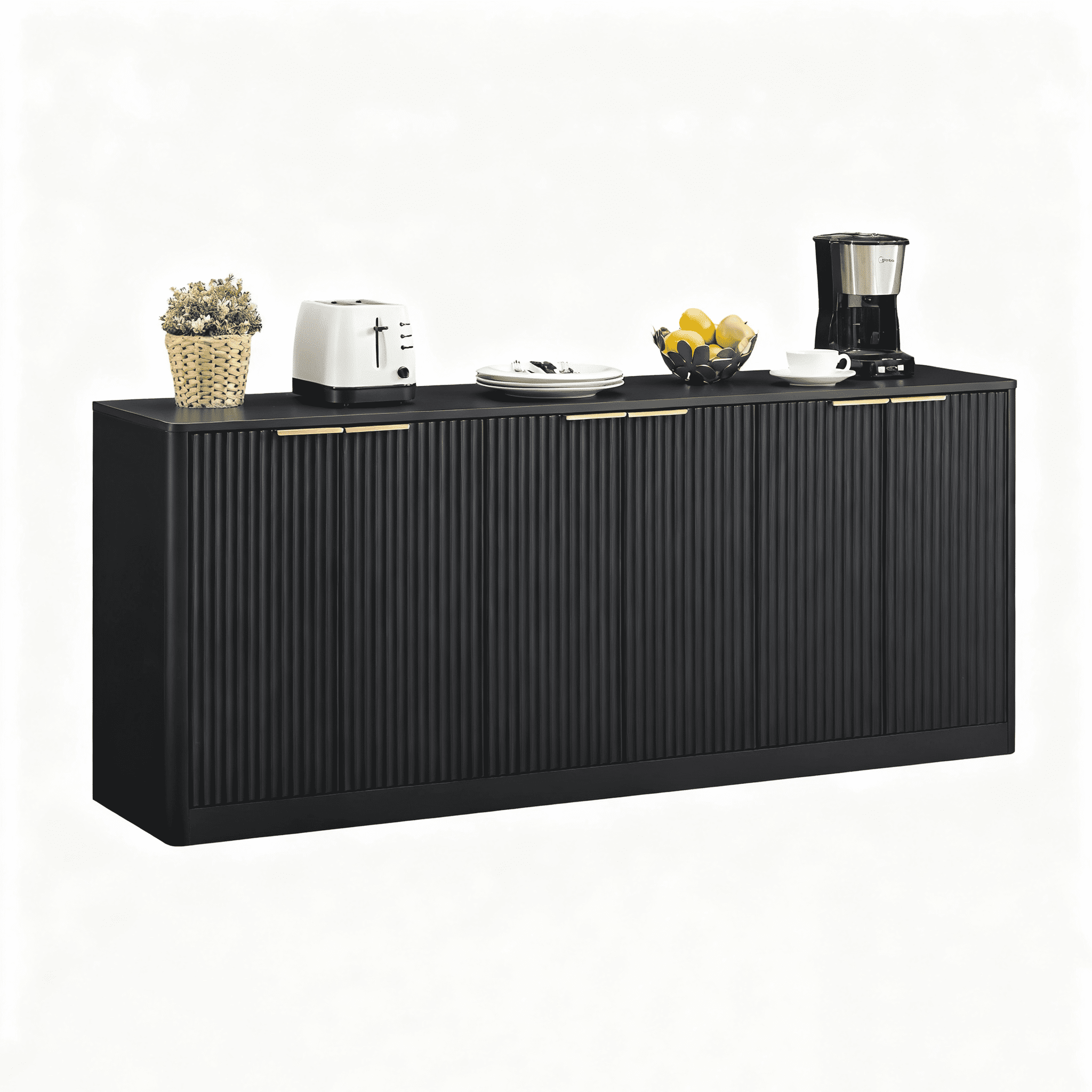 PORKISS Modern TV Cabinet for 75" TV, Wood Media Console Cabinet with Storage, Fluted Entertainment Center for Living Room, Black