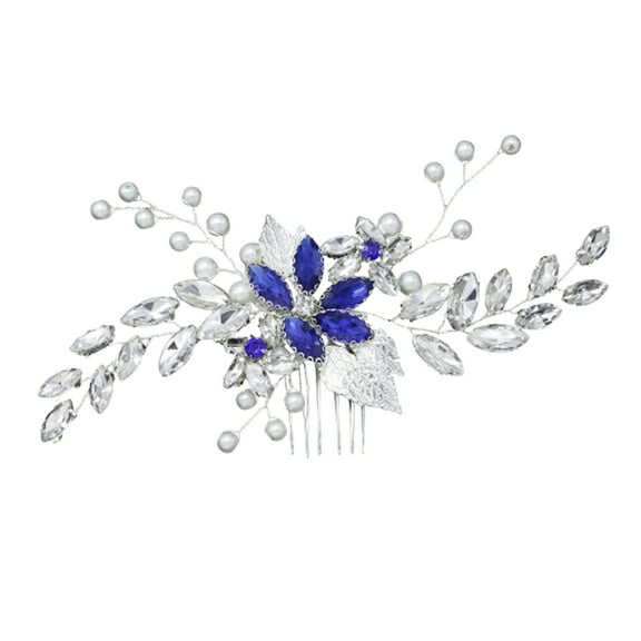 FRCOLOR Blue Hair Comb with Crystal and Alloy Flowers for Wedding Decorations Handmade Hair Accessories for