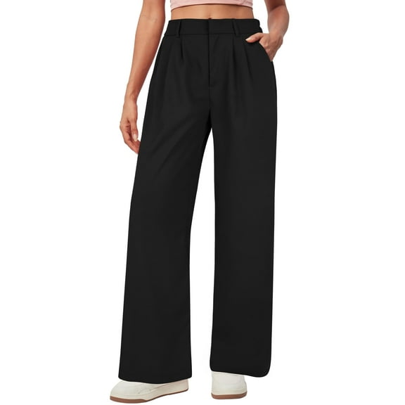 TEMOFON Womens Pants Casual Wide Leg Dress Pants Black Loose Lightweight Comfort Trousers Flowy Work Dress Pant L