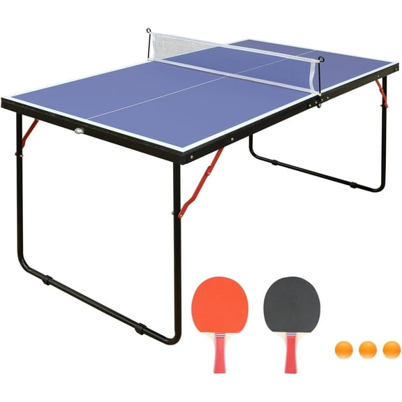 4.5ft Black Table Tennis Table Foldable & Portable Ping Pong Table Set with Net and 2 Ping Pong Paddles for Indoor Outdoor Game
