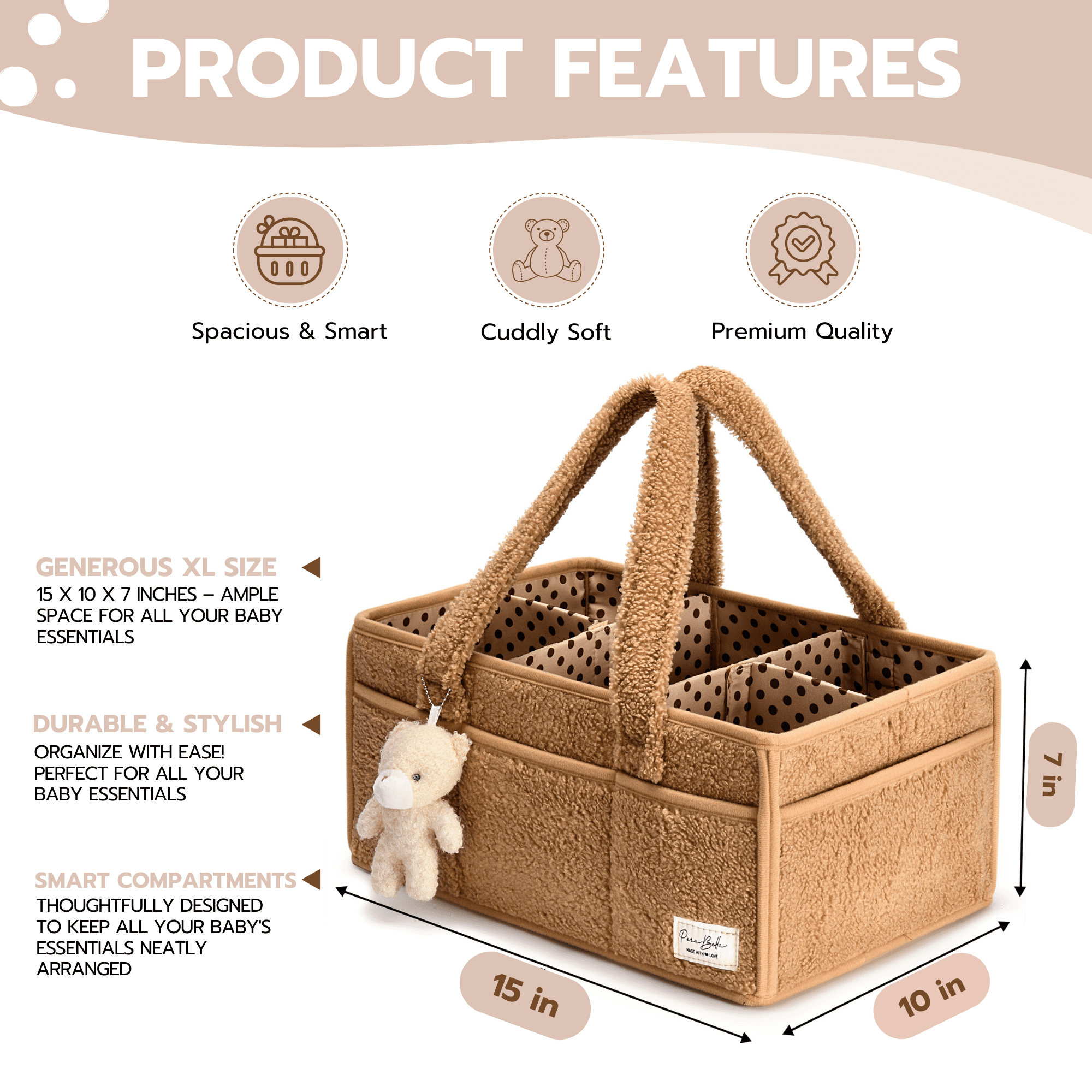 Baby Diaper Caddy Organizer for Changing Table, Portable Nursery Storage Basket Dresser Top