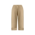 thumbnail image 6 of Cethrio Cotton Linen Shorts for Boy, School Knee Length Elastic Waist Casual Summer Shorts Khaki Size 14-16, 6 of 7
