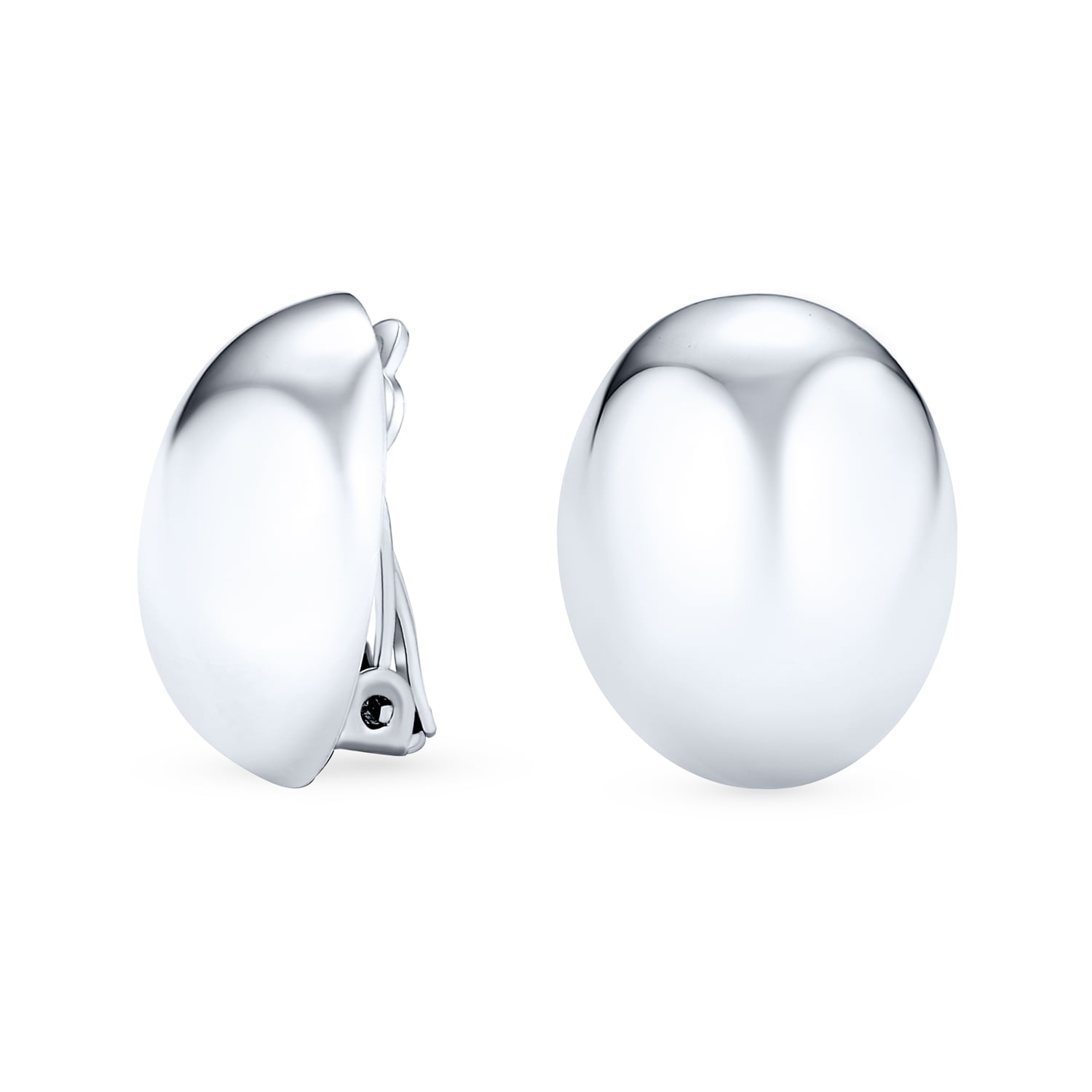 Bling Jewelry Womens Dome Button Style Plain Oval Clip On Earrings Polished .925 Sterling Silver