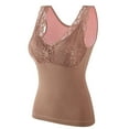 thumbnail image 5 of Sleeveless Thermal Fleece Tank Top For Women V Neck Lace Camisole Warm Base Layer Cami Vest Underwear Tops With Chest Pads Khaki Free size, 5 of 8