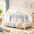thumbnail image 6 of UHOMEPRO Twin Montessori Floor Bed for Kids and Toddler, Low Profile House Bed with Guardrails, Easy Assembly, White, 6 of 8
