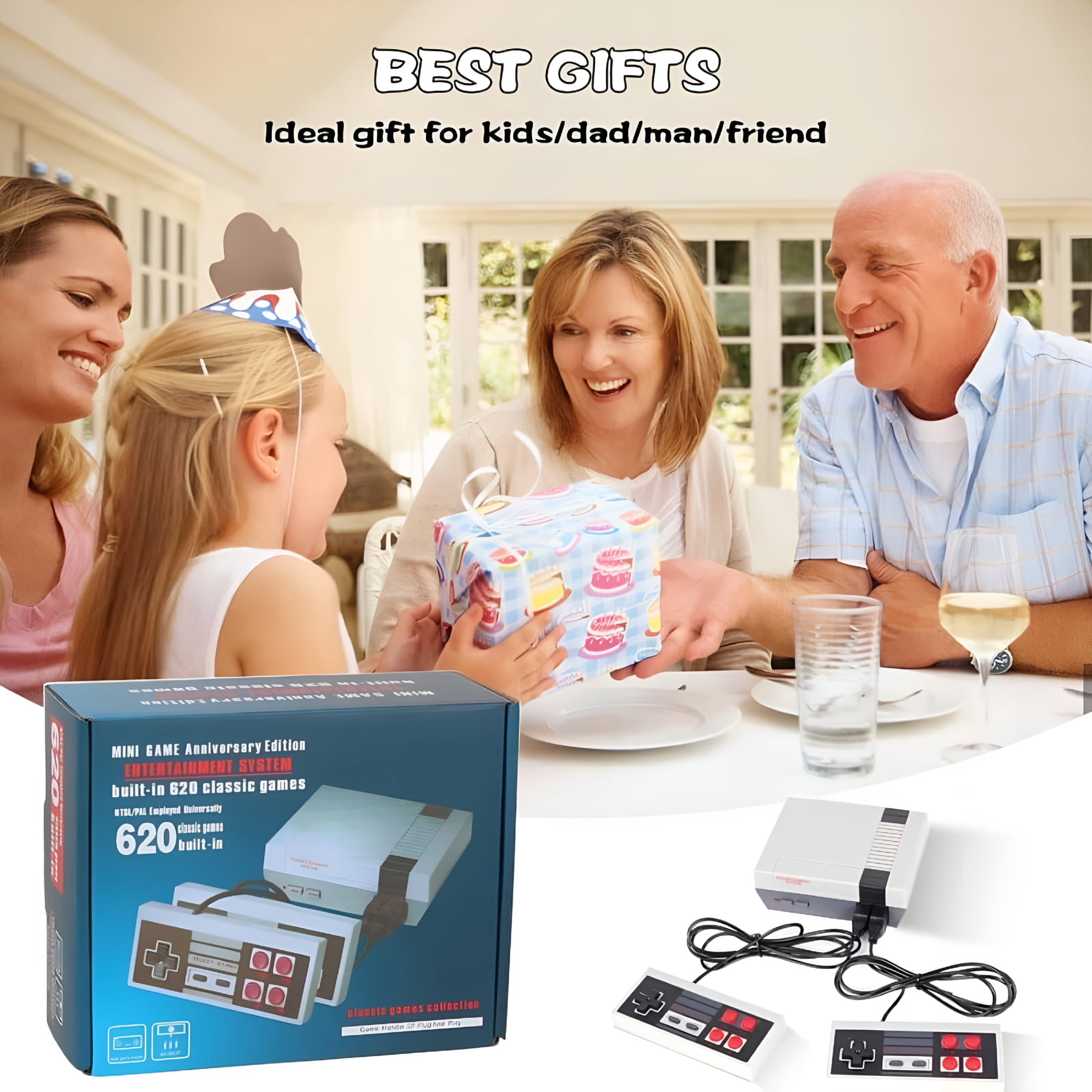 BESTSKY 2026 New Retro Machines Built-In 620 Classic Plays,8-Bit Video System for Adults and Kids,Includes 2 Controllers-Rediscover the Joy of Retro Handheld for Home,Travel,Party