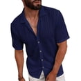 thumbnail image 2 of lcziwo Mens Dress Shirts Lightweight Loose Solid Color Short Sleeve Blouse Holiday Casual Regular Fit Button Down Tee Dark Blue M, 2 of 6