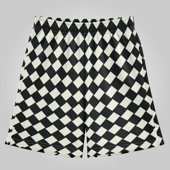 Boys' Athletic Shorts - Thick Polyester, Loose Fit, Full Print - Casual, Streetwear,Black Pattern