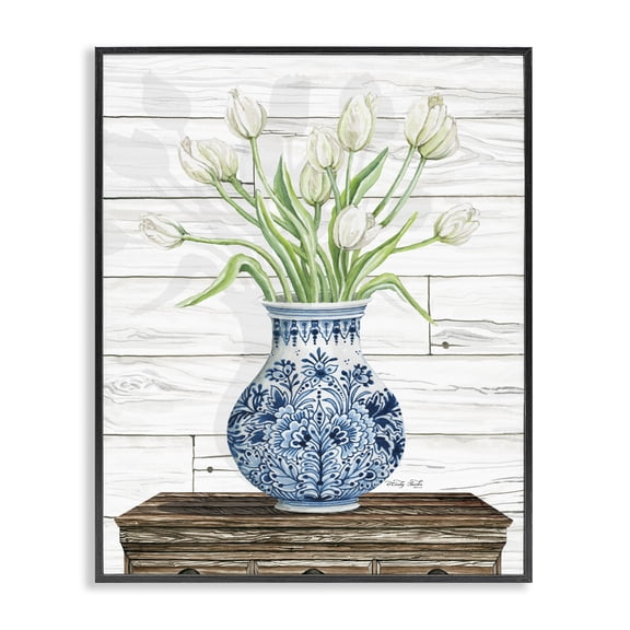 Stupell Industries Farmhouse Tulip Bouquet in Blue vase Black Framed Giclee Art, 11 x 14, by Cindy Jacobs