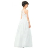 YOOJIA Junior Flower Girl Beaded Halter Neck Chiffon Dress For Wedding Bridesmaid Long Dress Formal Evening Prom Gown Sky Blue 7-8 Years