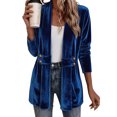 thumbnail image 2 of Velvet Open Front Cardigan for Women Long Sleeve Shawl Collar Longline Jacket Button Detail Dressy Casual Going Out Work Office Fall Winter Top, 2 of 6