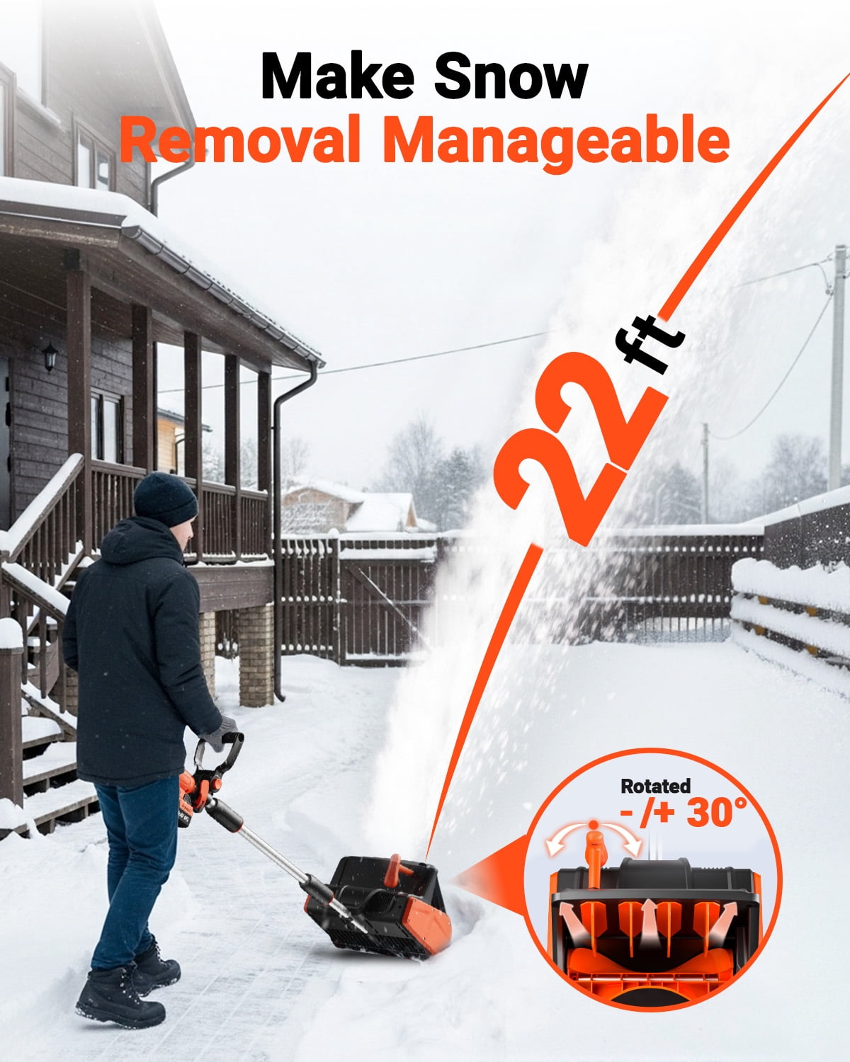 Fraise à Neige Sans Fil 21V - Pelle Électrique, Largeur 28 Cm, Jet Jusqu’à 8 M | Batterie Incluse, Poignée Réglable, Léger - 2