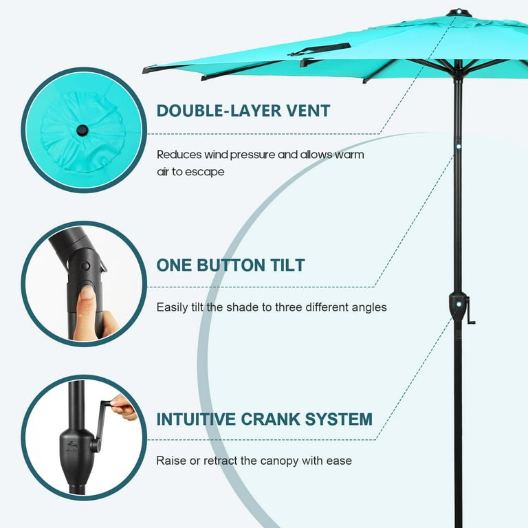 abba patio 9 ft umbrella Abba Patio 9ft Outdoor Market Patio Umbrella w/ Push Button Tilt and Crank, 8 Ribs-Beige, Size: 9'