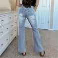 thumbnail image 4 of Bootcut Jeans for Women Y2K Baggy Stretchy Low Waisted Vintage Flare Jeans Button Closure Trendy Versatile Wide Leg Denim Pants with Pockets Light Blue M, 4 of 7