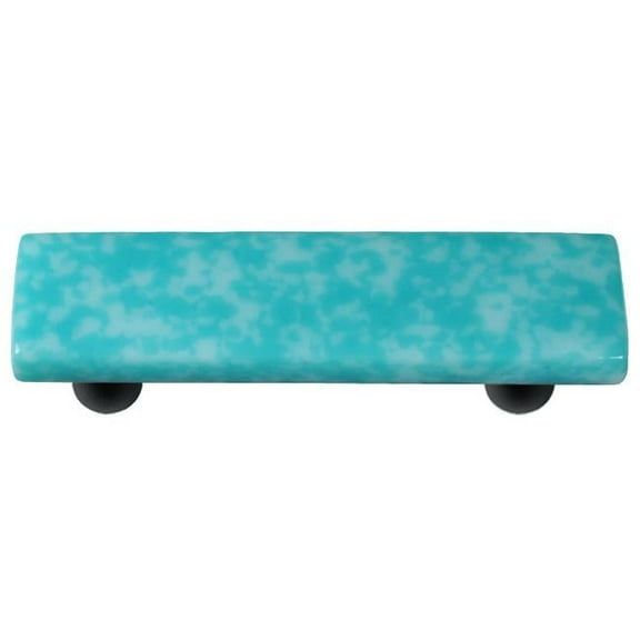 Hot Knobs HK8054-PB Granite Turquoise Blue & White Rectangle Glass Cabinet Pull - Black Post
