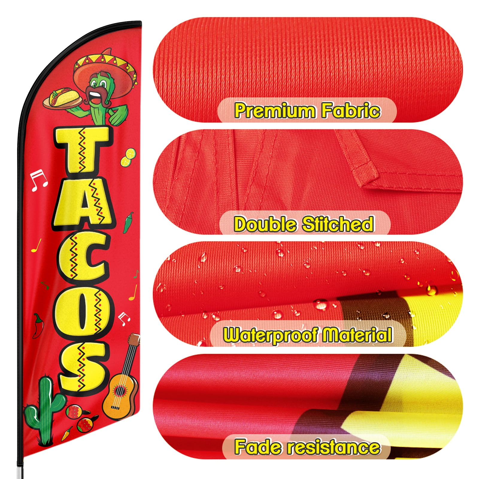 Tacos Sign Feather Flag,8FT Tacos outdoor advertising flag, Tacos Business Sign,Tacos Swooper Flag（FLAG ONLY）