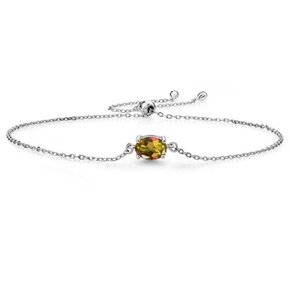 Gem Stone King 925 Sterling Silver Mango Mystic Topaz Solitaire Bracelet for Women (1.20 Cttw, Oval Cut 7x5mm)