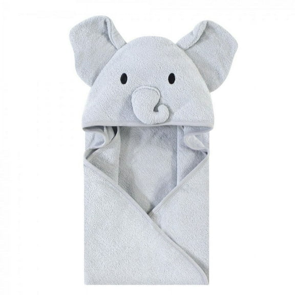 Touched by Nature Baby Unisex Organic Cotton Animal Face Hooded Towels, Gray Elephant, One Size