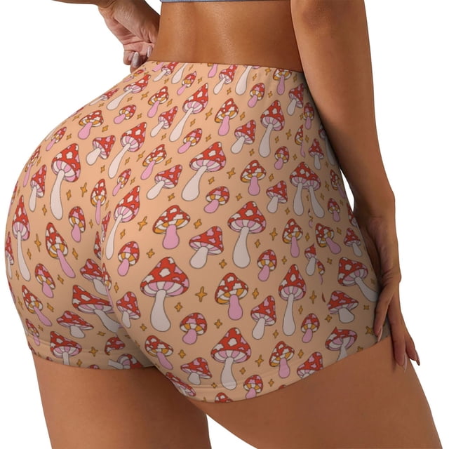 Fotbe Mushroom Shorts Sin Costuras – Shorts Deportivos de Cintura Alta para Mujer, Elásticos para Gimnasio, Yoga, Running o Ciclismo-Medium