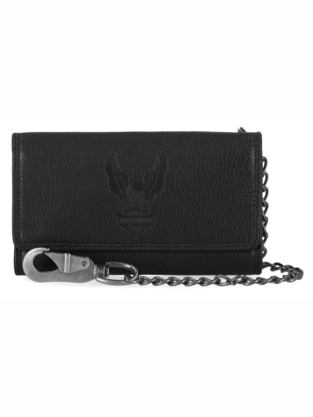 Harley-Davidson Men's Embossed Eagle Tri-Fold Trucker Chain RFID Wallet, Black, Harley Davidson