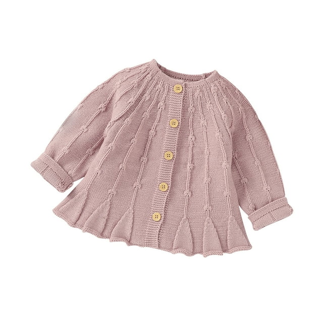 Newborn Baby Girl Knitted Sweater Ruffle Long Sleeve Button Cardigan