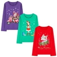 thumbnail image 3 of HILEELANG Toddler Girls'Christmas Long Sleeve Tee Shirt Cotton Crewneck Santa Claus Graphic Tops T-Shirts Blue Yellow Pink 3 Packs Sets 5T, 3 of 7