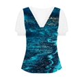 thumbnail image 3 of Gibobby Camiseta de manga corta para mujer Top manga corta con cuello en V encaje informal con estampado moda para mujer(Azul oscuro,XL), 3 of 4