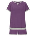 thumbnail image 7 of Caywon Women's Spring Summer Solid Color Round Neck Short Sleeved Top With Elastic Waist and Drawstring Pocket Shorts(Purple,S), 7 of 7