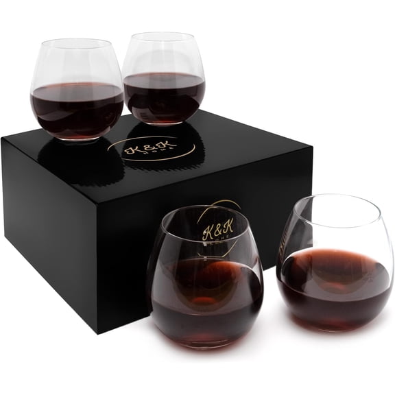 K&K Home Stemless Wine Glasses Set of 4, 15Oz Wine Glasses for Red Wine, White Wine, Spirits, and Cocktails