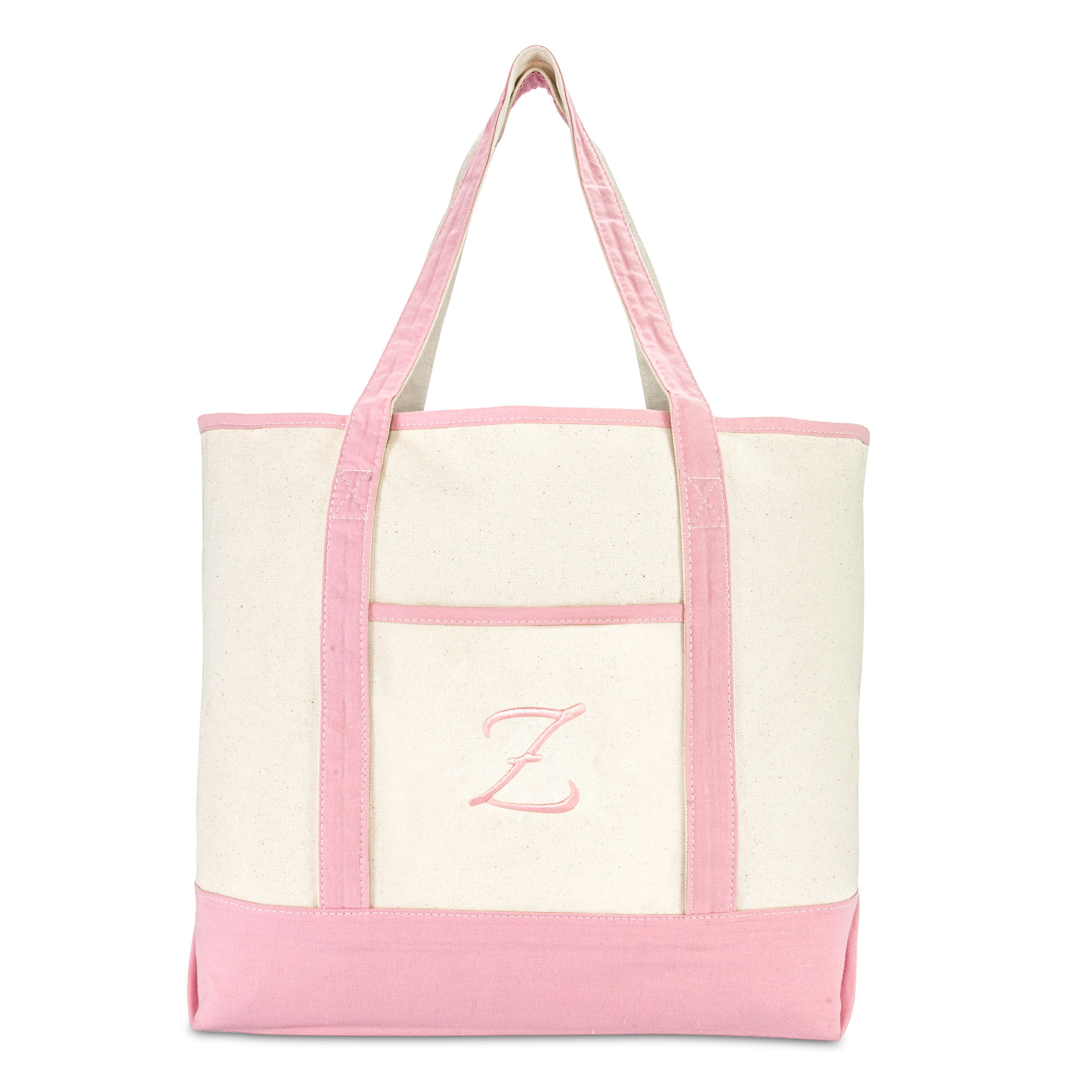 Z DALIX Womens Cotton Canvas Tote Bag Large Shoulder Bags Pink Monogram A