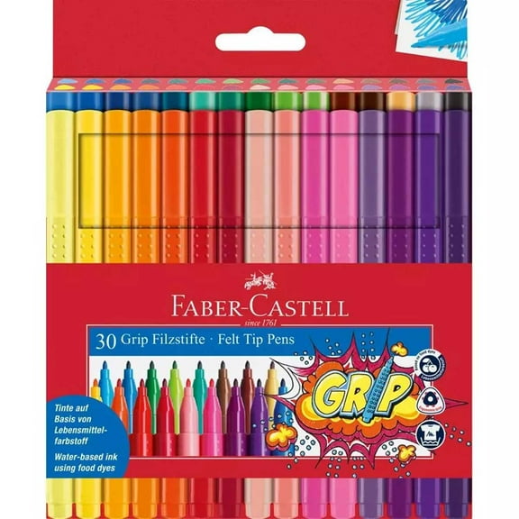 Faber-Castell 155335 Grip Felt Tip Pen, Cardboard Wallet of 30