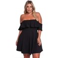 thumbnail image 1 of SURJDE Women's Off Shoulder Strapless Ruffle Mini Plus Size Swing Dresses, 1 of 7