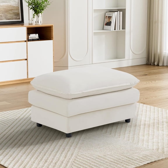 OUYESSIR Velvet Upholstered Couches Ottoman for Modular Sectional Sofa, Beige White