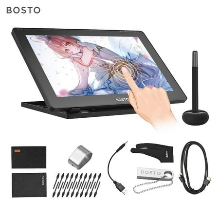 BOSTO 16HDT Portable 15.6 Inch H-IPS LCD Graphics Drawing Tablet Display Support Capacitive Touchscreen 8192 Pressure Level Active Technology USB-Powered Low Consumption Drawing Tablet with