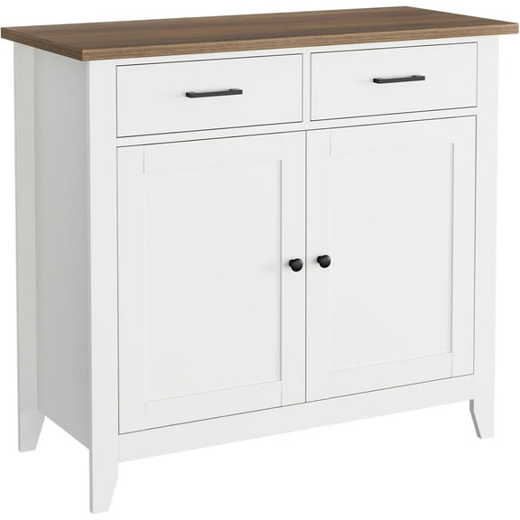 CHAUKY Kitchen Storage Cabinet with Drawers and Doors, Floor Sideboard and Buffet Server, Entryway Console for Living Room, Dining Room, Bathroom, Ivory White