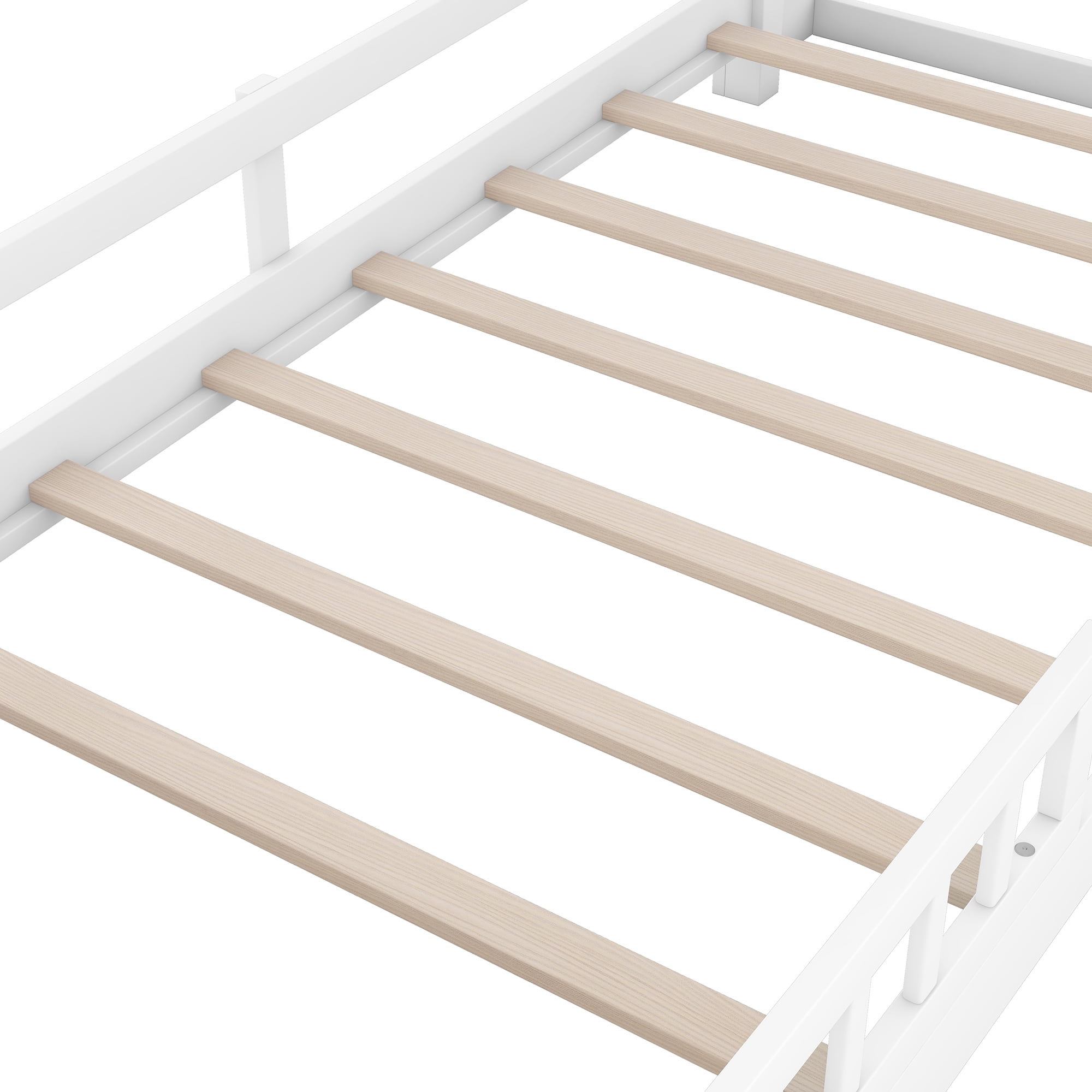 Euroco Wood Twin Size Platform Bed with Storage Headboard, Shelves and LED Light, White