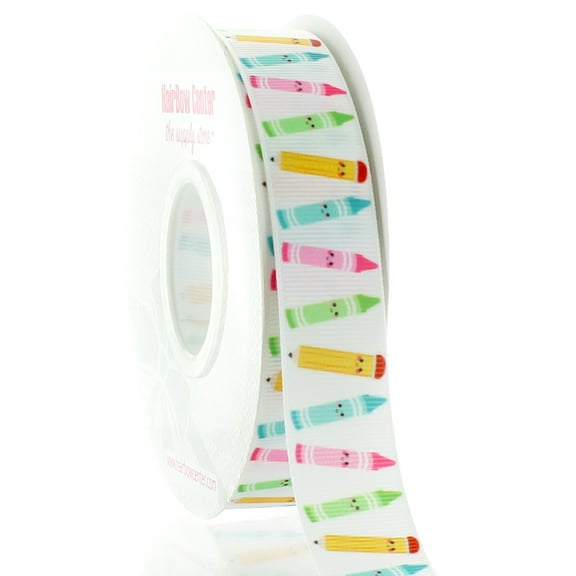 7/8" Back 2 School Crayons Grosgrain Ribbon 25 Yard