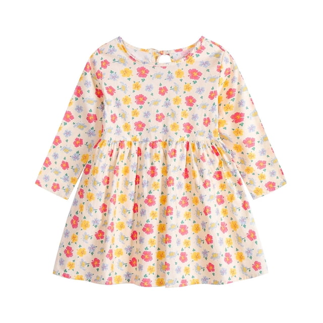 Odeerbi Niñas Manga Larga Floral Vestido Algodón Princesa Infantil Primavera A-Line Dress