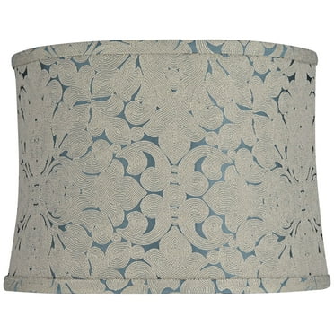 Springcrest 13" Top x 14" Bottom x 10" High x 10" Slant Print Lamp Shade Replacement Plaska Blue Drum Softback Washer Harp Finial