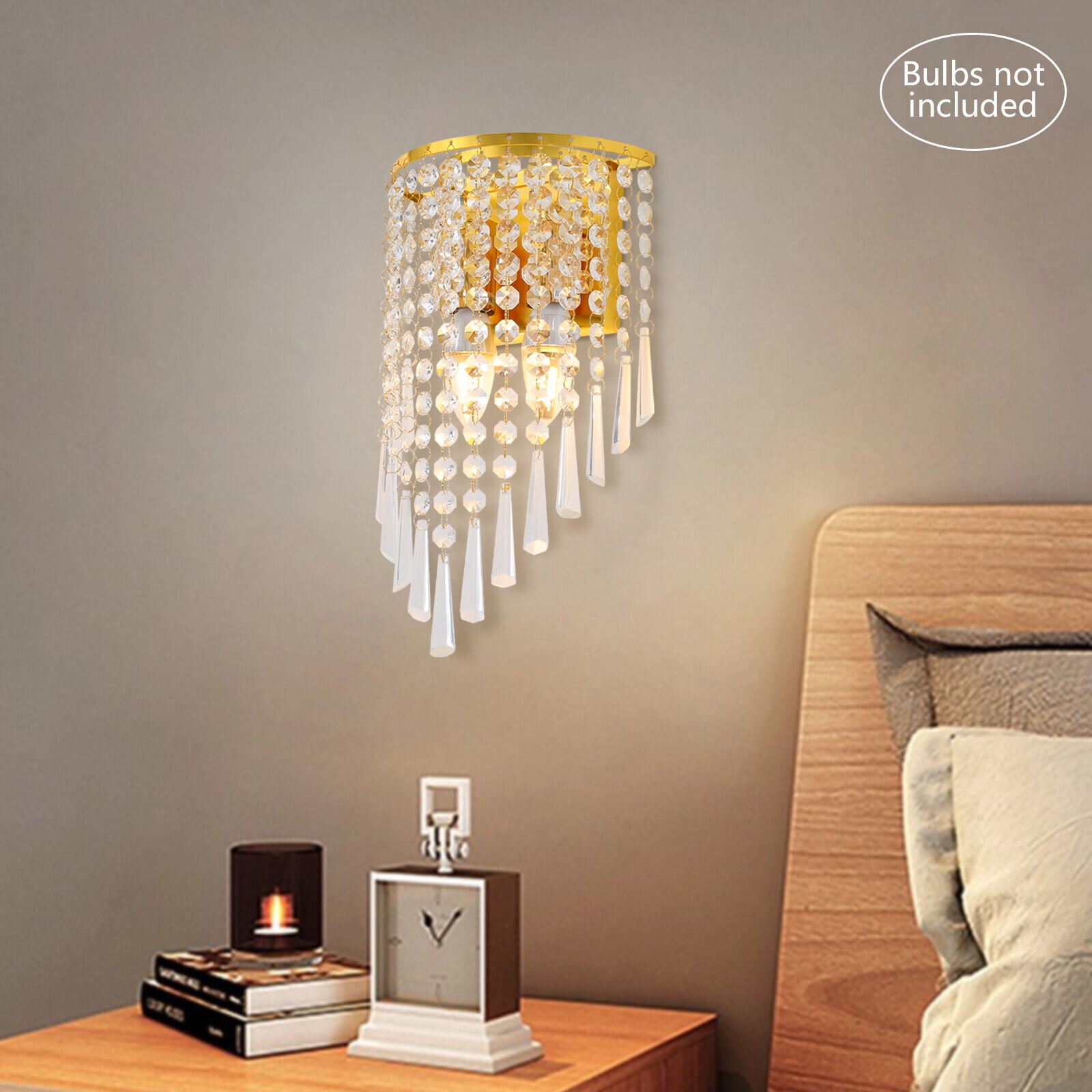 Crystal Wall Light Sconces - Modern Semicircle Wall Mount Lamp with Elegant Design, Dimmable Lighting Fixture for Bedroom, Living Room, and Hallway Decor