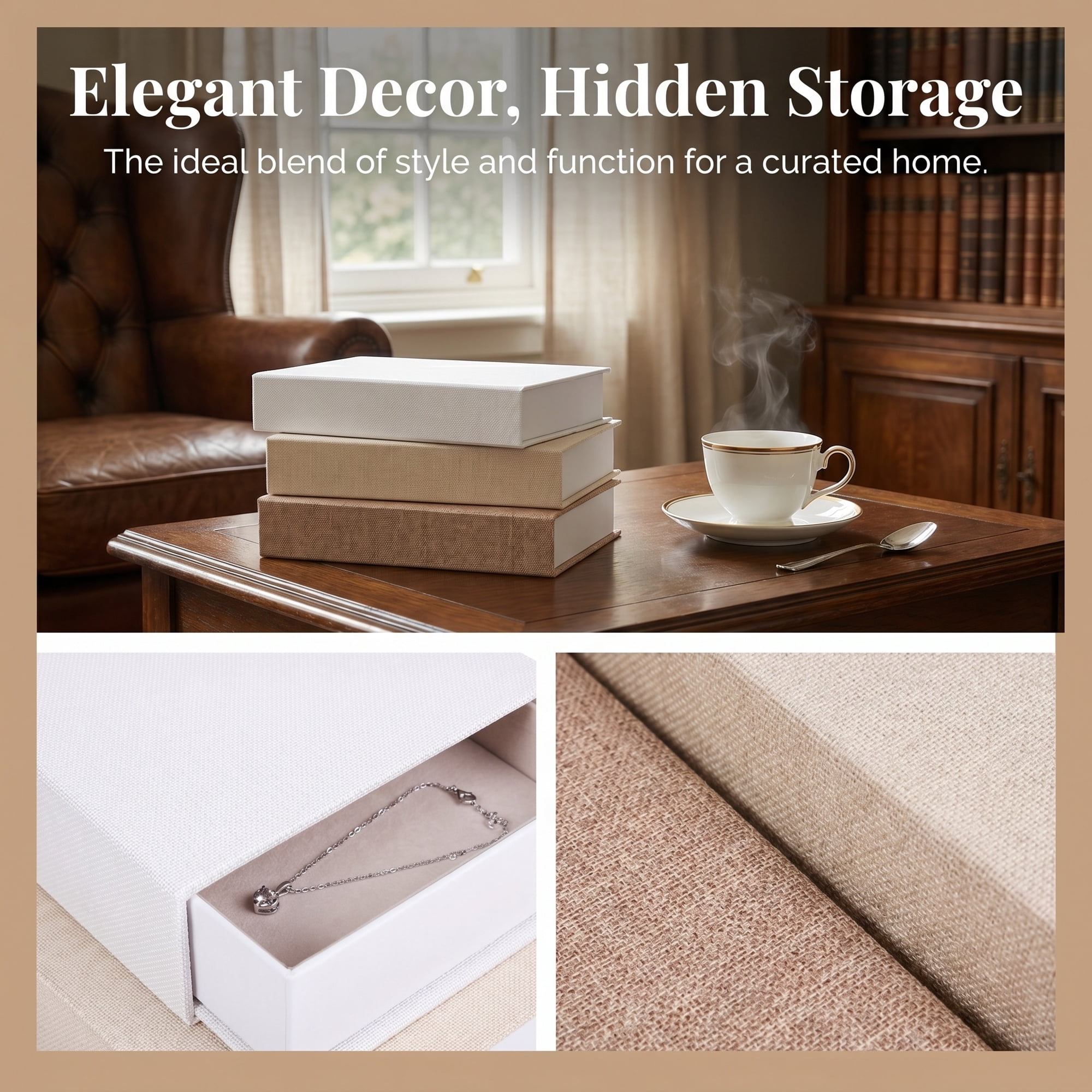 Phenofice 3Pcs Assorted Color Decorative Book Boxes Fake Book Storage Organizers for Office