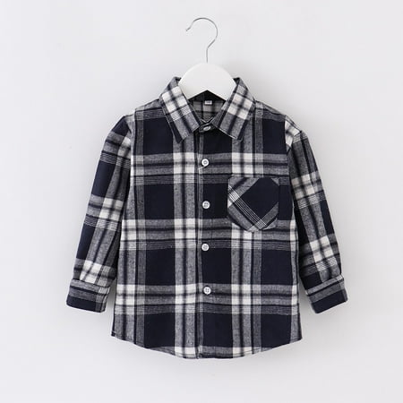 

Plaid Shirts for Boys aohooy Toddler Shirt Jacket Plaid Long Sleeve Lapel Button Jacket Kids Boys Girls Shirts Coats Fall Tops Navy 18-24 Months