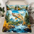 thumbnail image 2 of Erosebridal Pike Fish Print Sheet Set Queen, Nature River Tree Mountain Bedding Sets Queen Size, Countryside Decorative 4 Pieces, 2 of 7