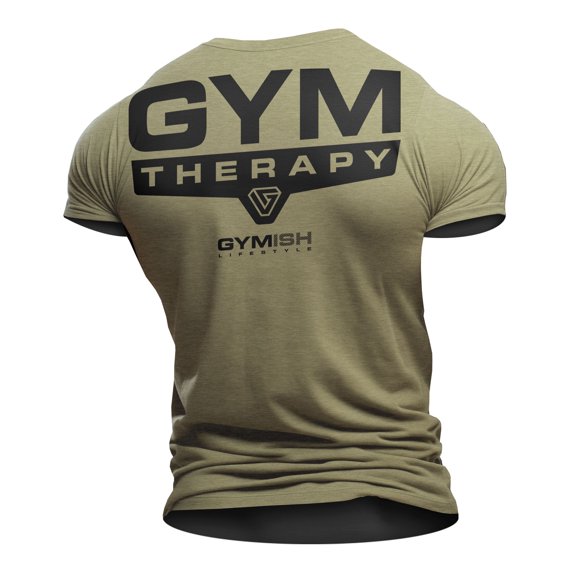 Gymish Gym Therapy Workout T-Shirt for Men – Funny Gym Shirt, Men's Workout Clothes, Athletic Gym Wear, Military Green, Small