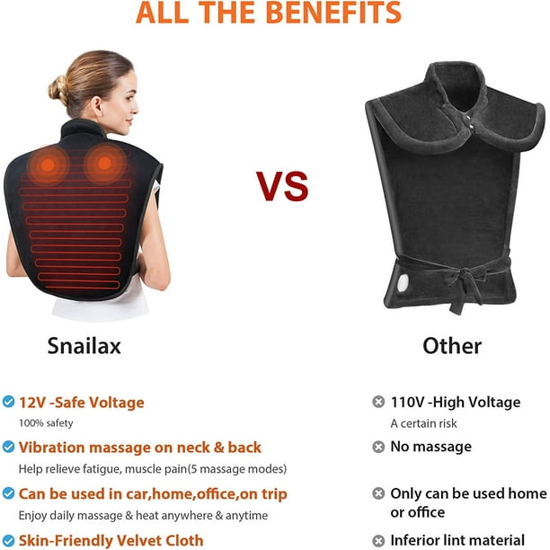 Snailax Heated Neck and Shoulder Massager, Heating Pad for back pain