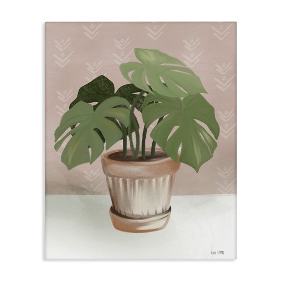 Stupell Industries Contemporary Potted Monstera Plant Pink Room Still Life Canvas Art, 16 x 20, by House Fenway