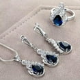 thumbnail image 4 of K-KED Cubic Zirconia 925 Silver Wedding Delicate Jewelry Set Ring Earrings Necklace Party Gift-5# Square Sapphire-9, 4 of 9