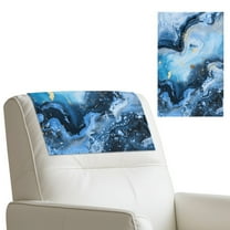 COEQINE Recliner Headrest Covers PU Leather Headrest Protector with Hook and Loop Straps, Universal Head Rest Covers for Recliner Office Chair Home Decor, 17x27 Inch, Marble Dark Blue